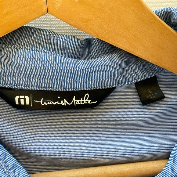 Travis Mathew Golf Polo Men’s L Blue Micro Stripe Pima Performance Short Sleeve - Picture 8 of 11
